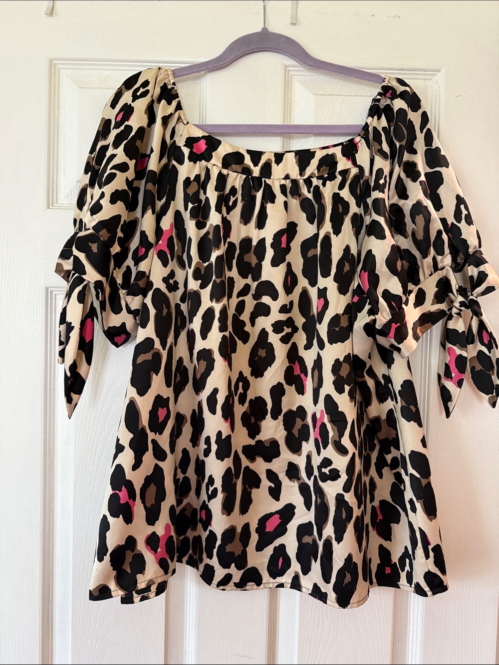 Cato Leopard Print Puff Sleeve Blouse in Cream with Pink Accents Size 18/20 - Picture 3 of 7